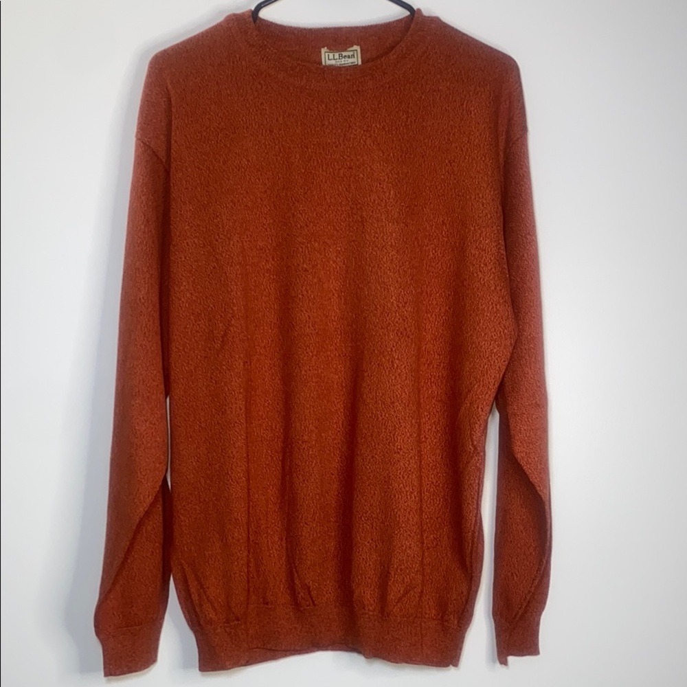 LL Bean Brown Crewneck Sweater with Ribbed Cuffs 100% Cotton